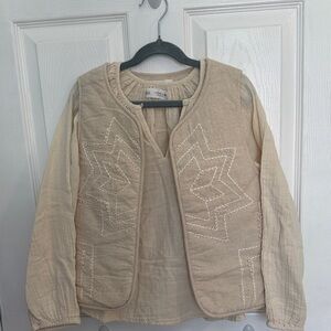 Zara cotton boho top + beaded & embroidered vest (set)